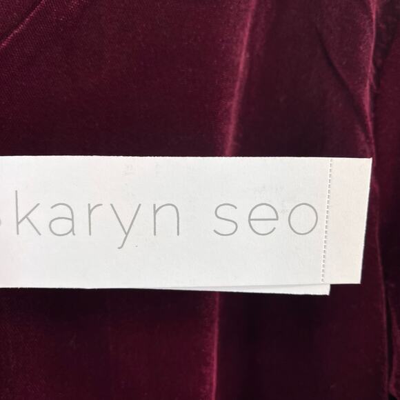 Karyn Seo Della Velvet V-Neck Boxy Fit Shirt Womens Size Large Beet Red - Picture 4 of 7